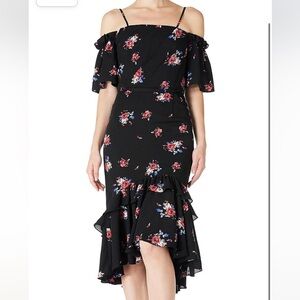 NWT Social Graces Floral Off Shoulder Layered Ruffle and Fishtail Dress Size 10